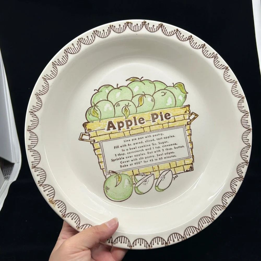 Vintage Apple Pie Recipe Plate Plater Decorative Retro Design Ceramic